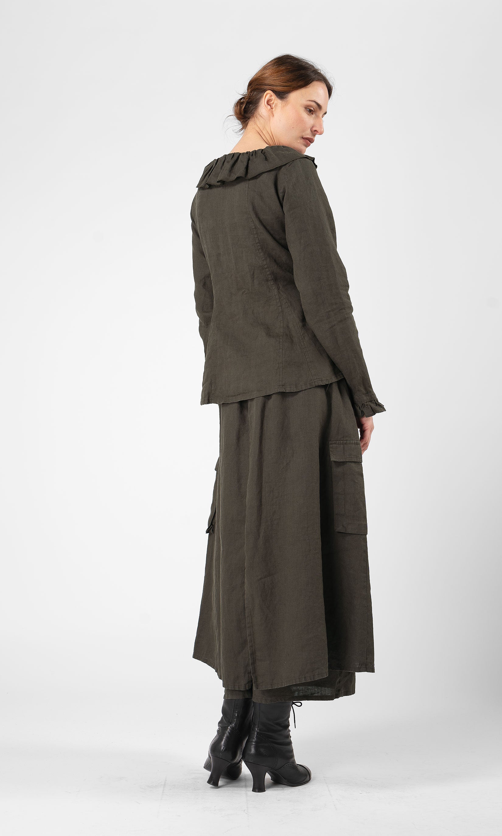 Durchgeknöpftes Leinenbluse mit Rüschendetails