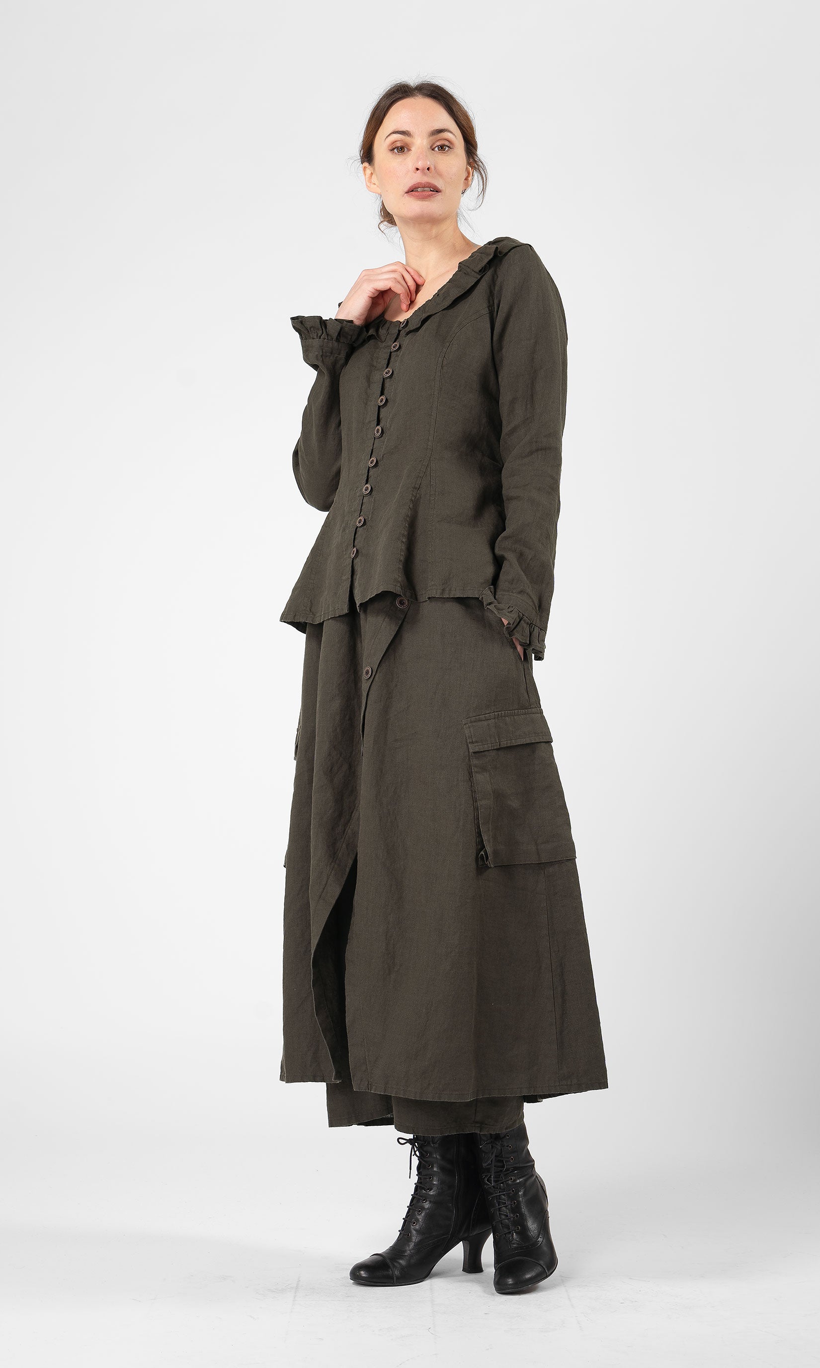Durchgeknöpftes Leinenbluse mit Rüschendetails