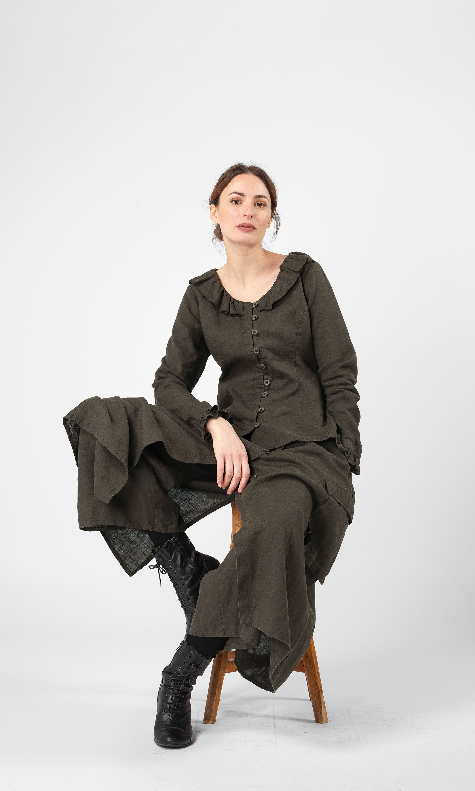 Durchgeknöpftes Leinenbluse mit Rüschendetails