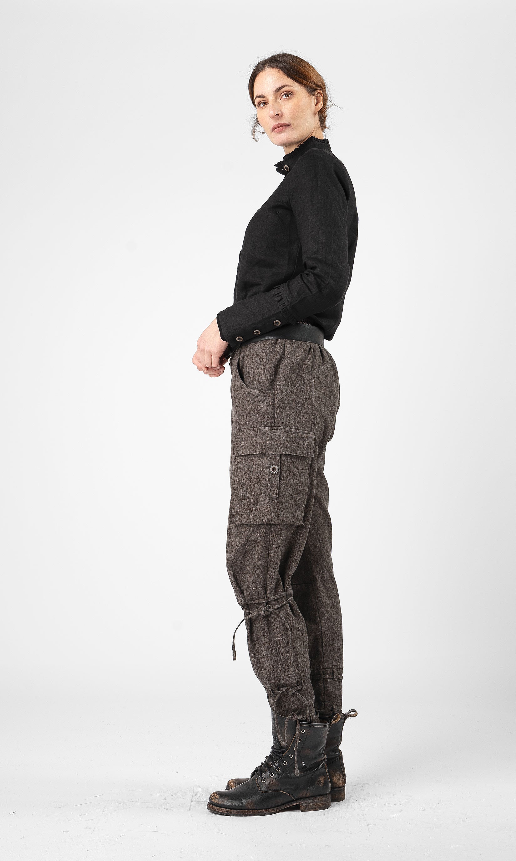 Hemp blend trousers with cargo pockets and ties