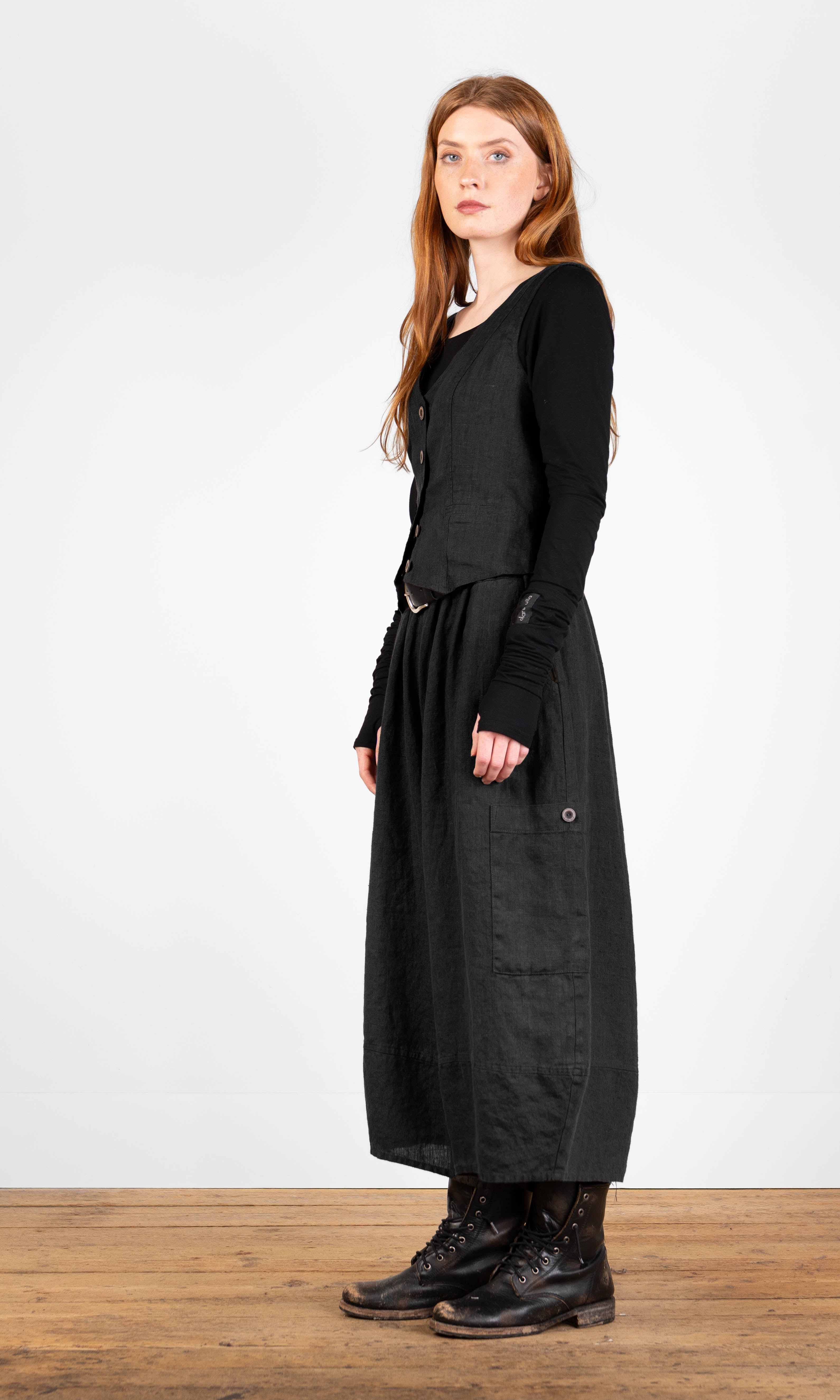 Leinenhose mit weitem Schnitt und Ballonbeinen, knöchellang