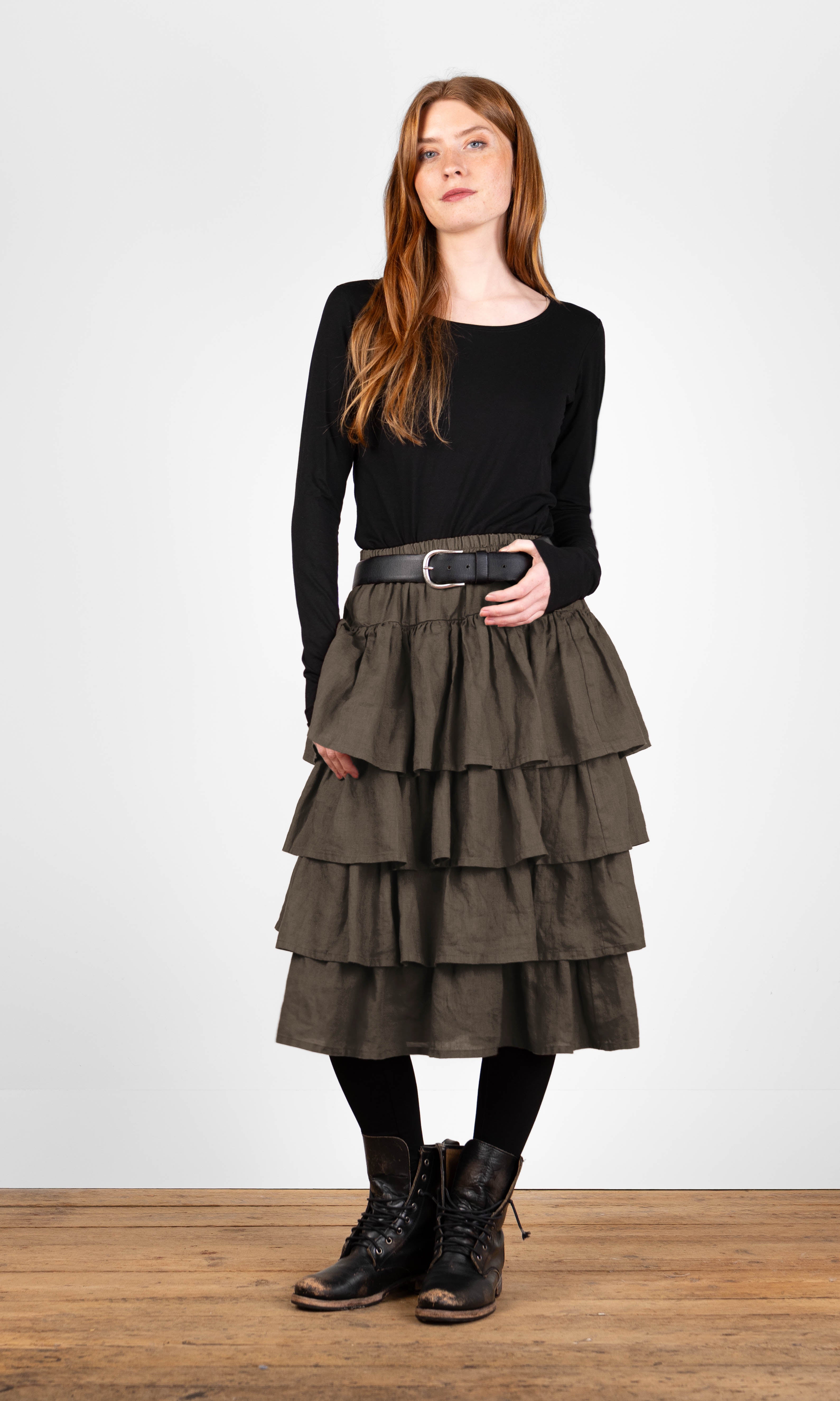 Linen ruffle skirt
