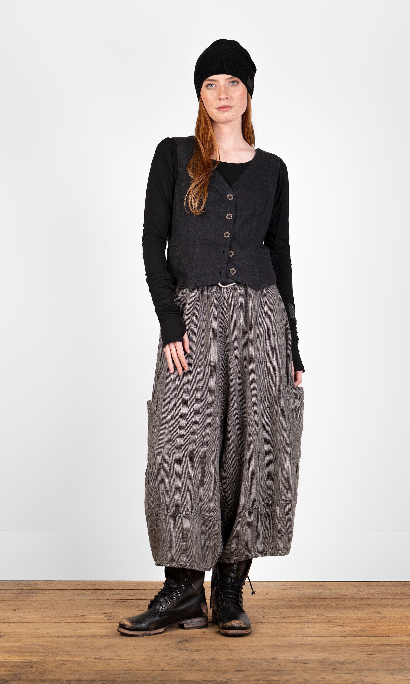 Leinenhose mit weitem Schnitt und Ballonbeinen, knöchellang