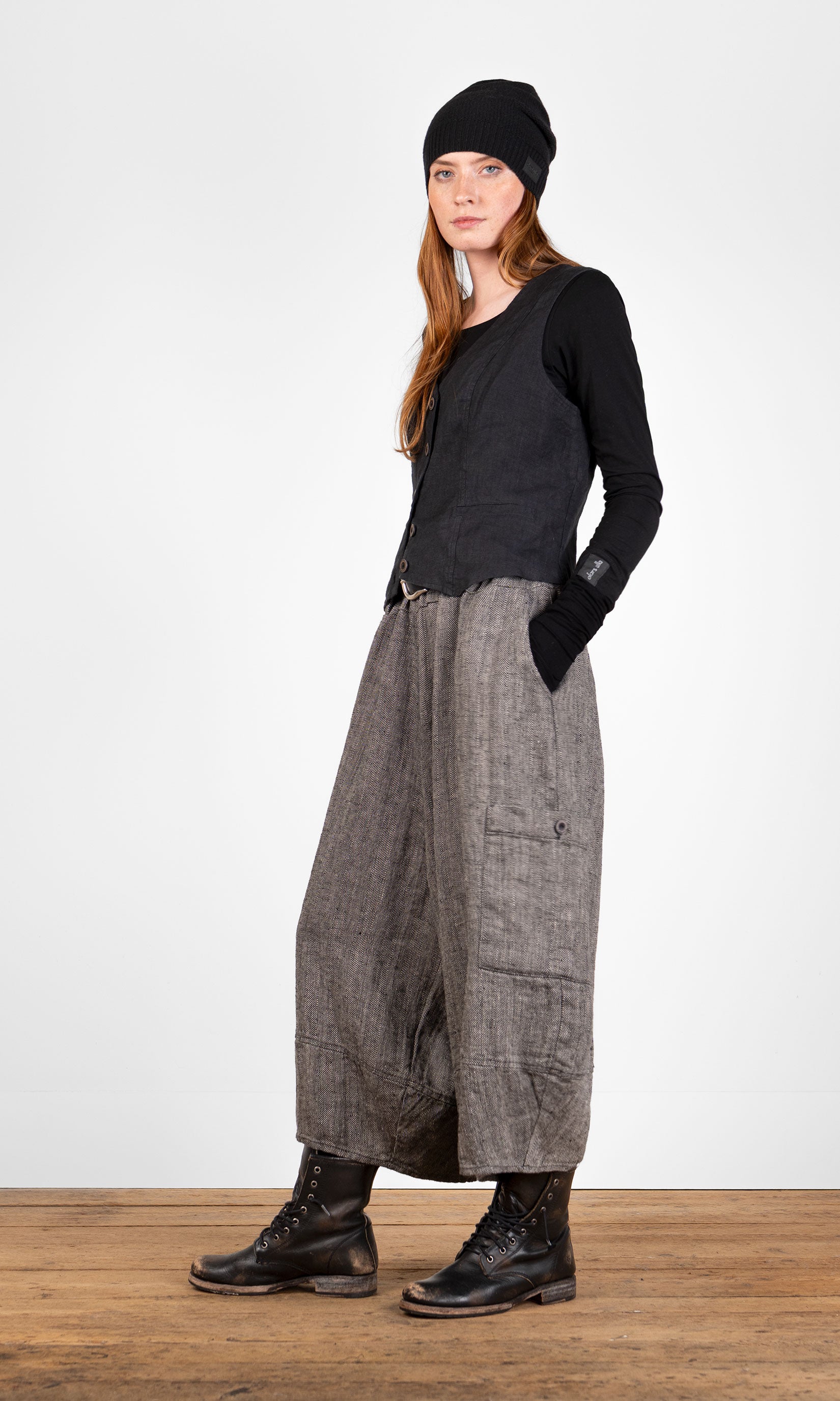 Leinenhose mit weitem Schnitt und Ballonbeinen, knöchellang