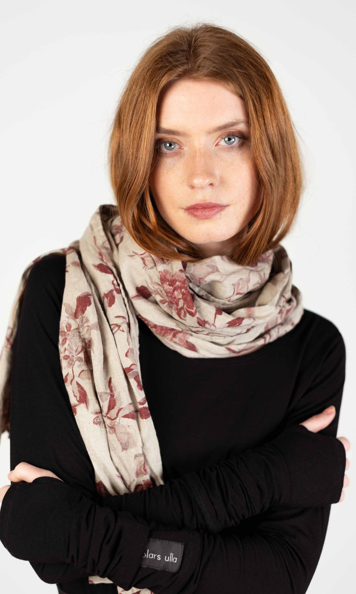 Linnescarf, rektangulär blommig, naturblomma - Olars Ulla