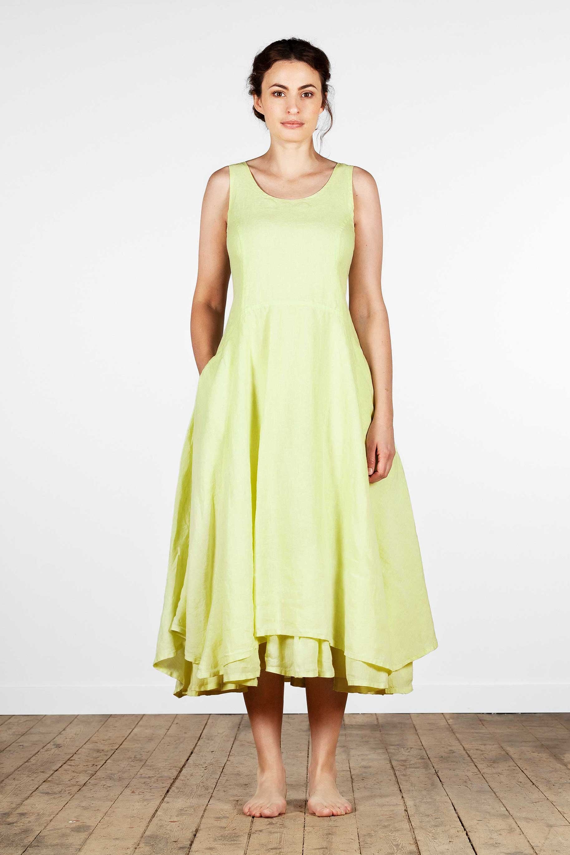 Figure close long sleeveless linen dress