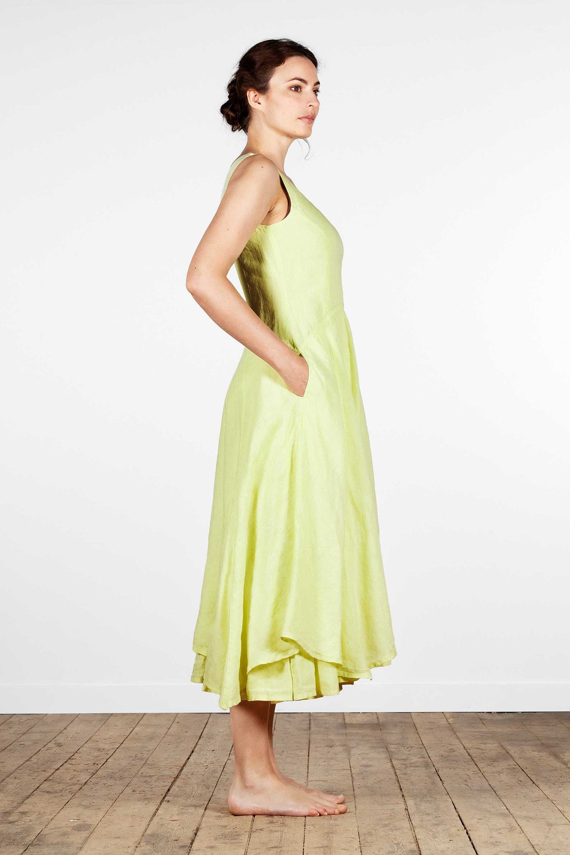 Figure close long sleeveless linen dress