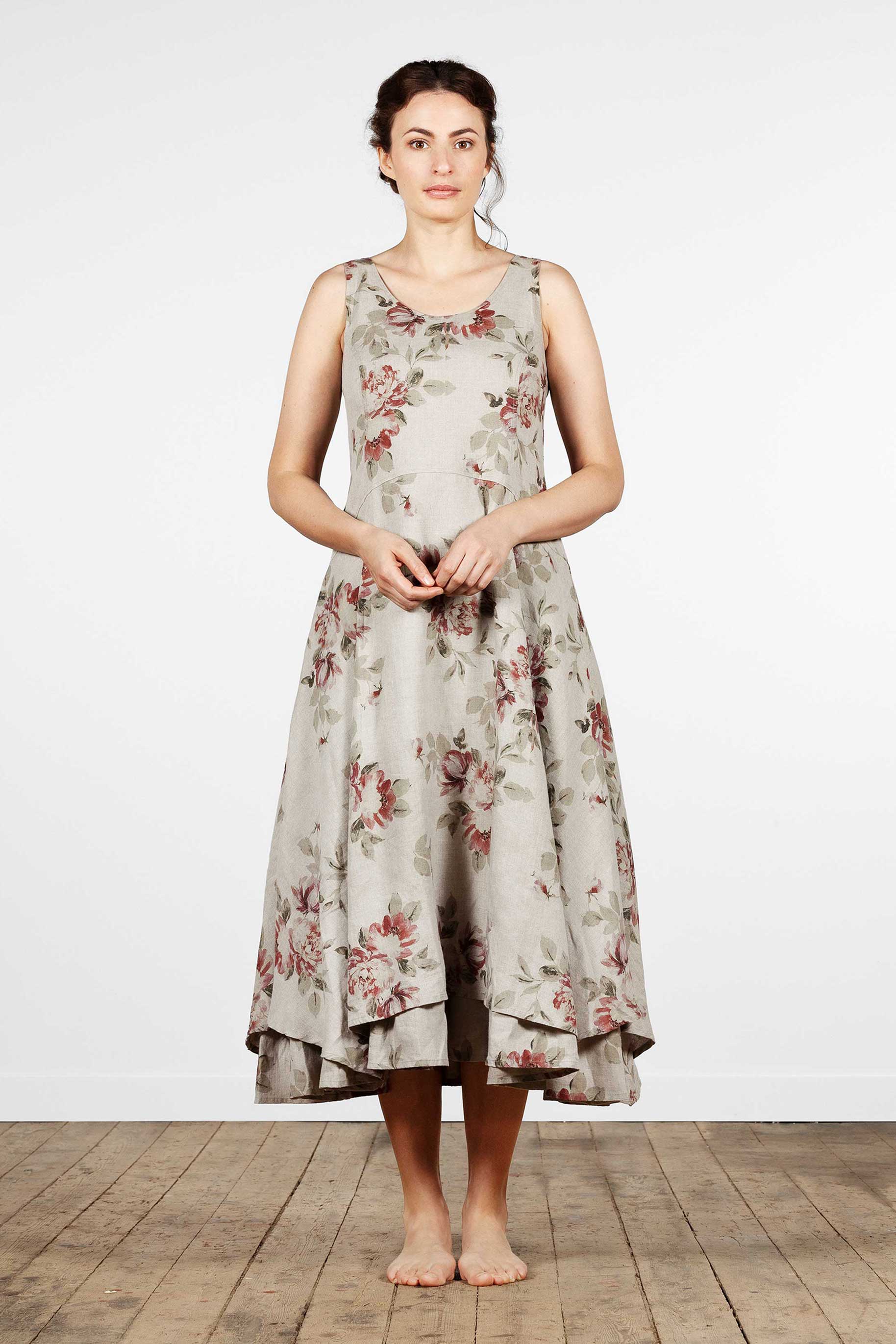 Figure close long sleeveless linen dress