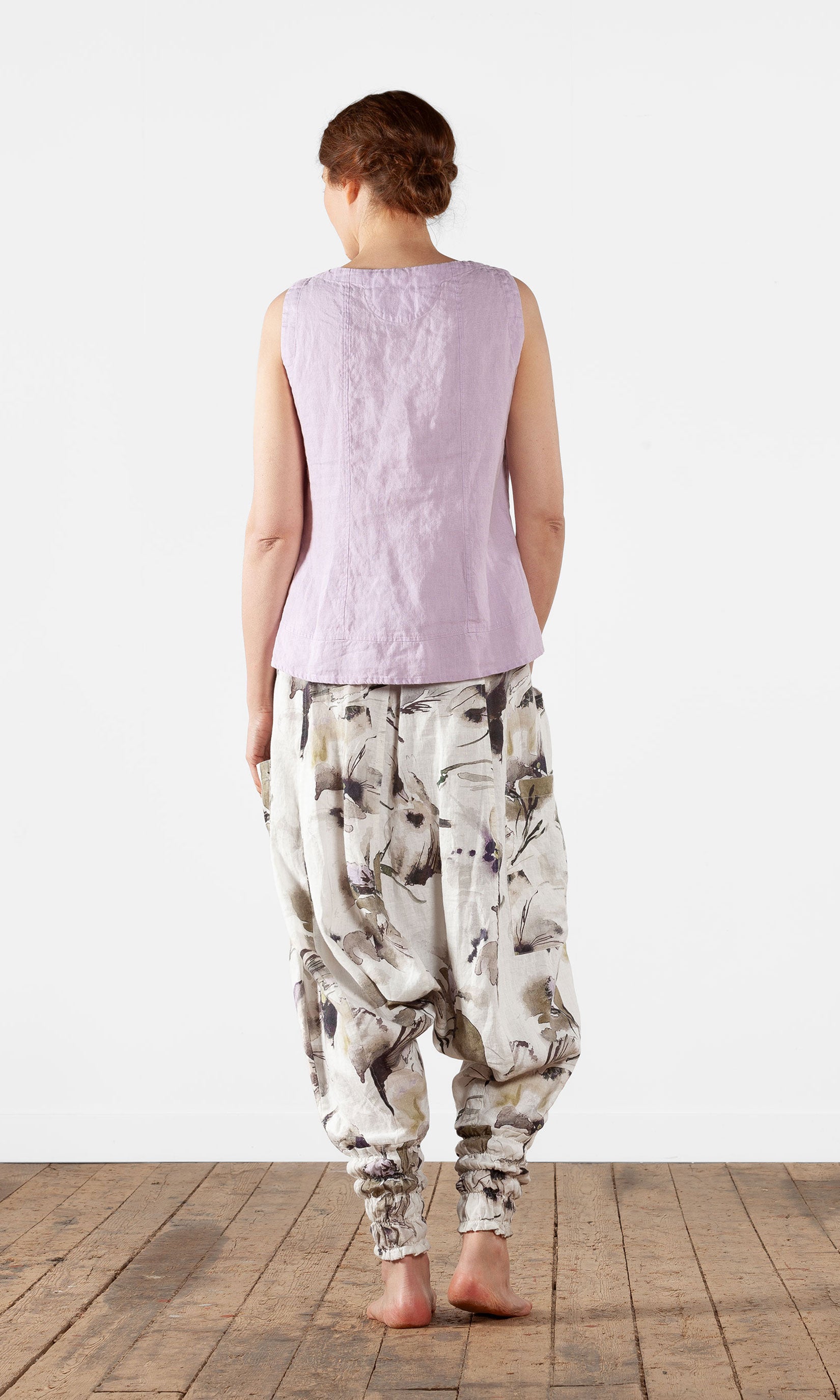 Straight tank top with buttons in linen