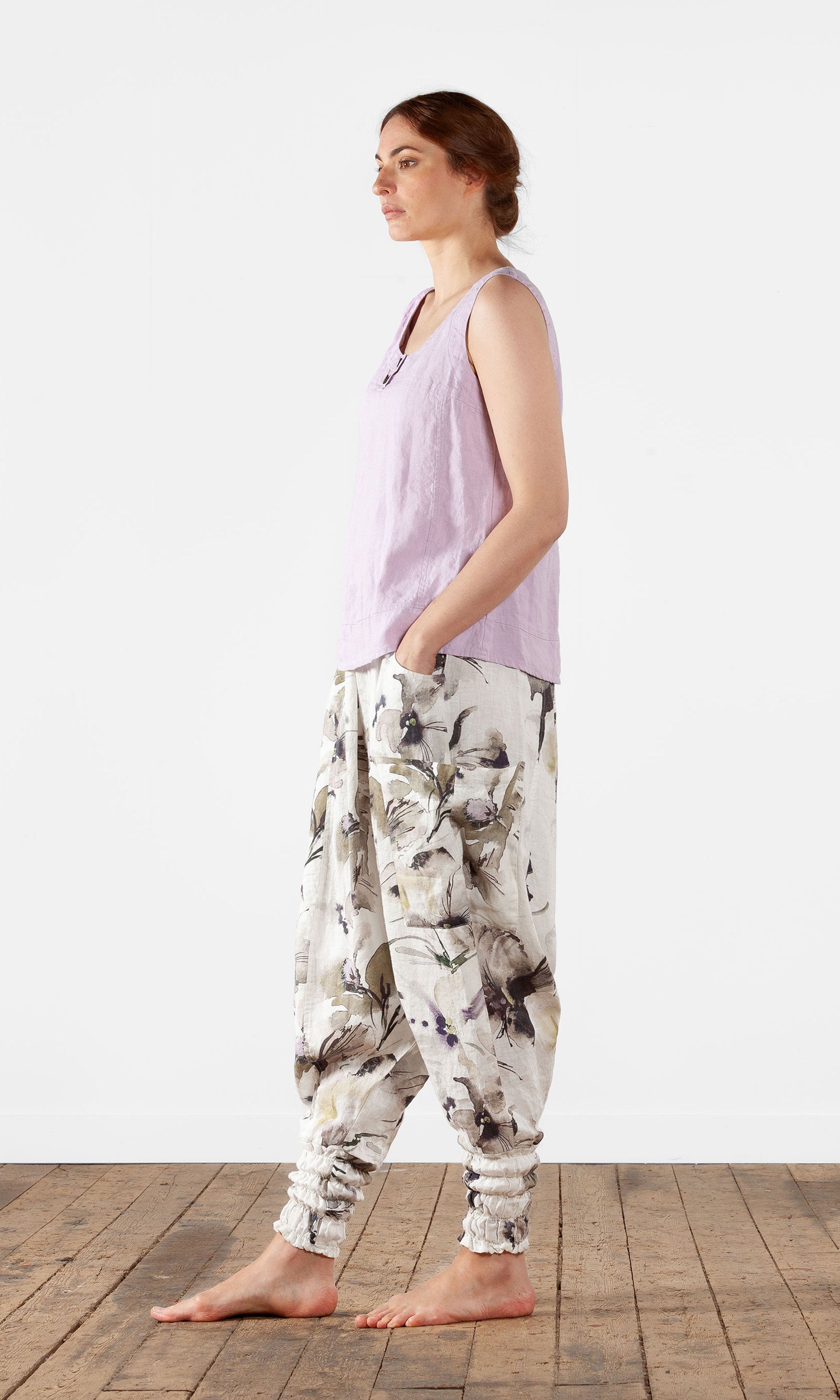Straight tank top with buttons in linen