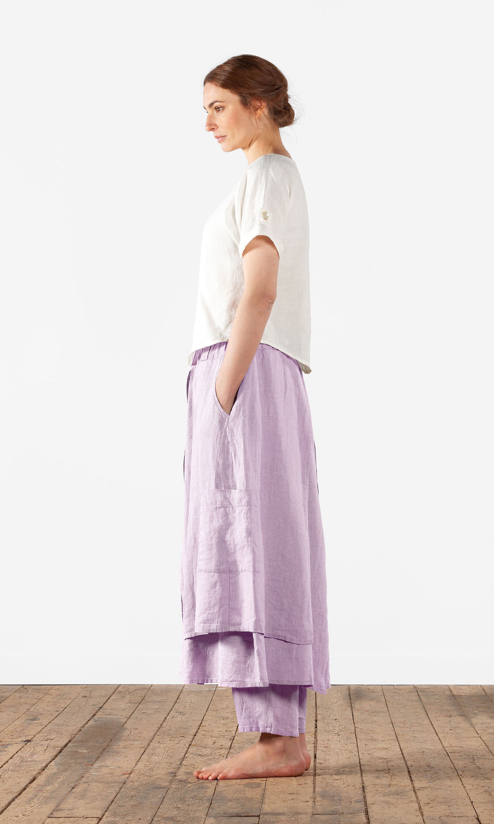 Layered wrap linen trouser skirt