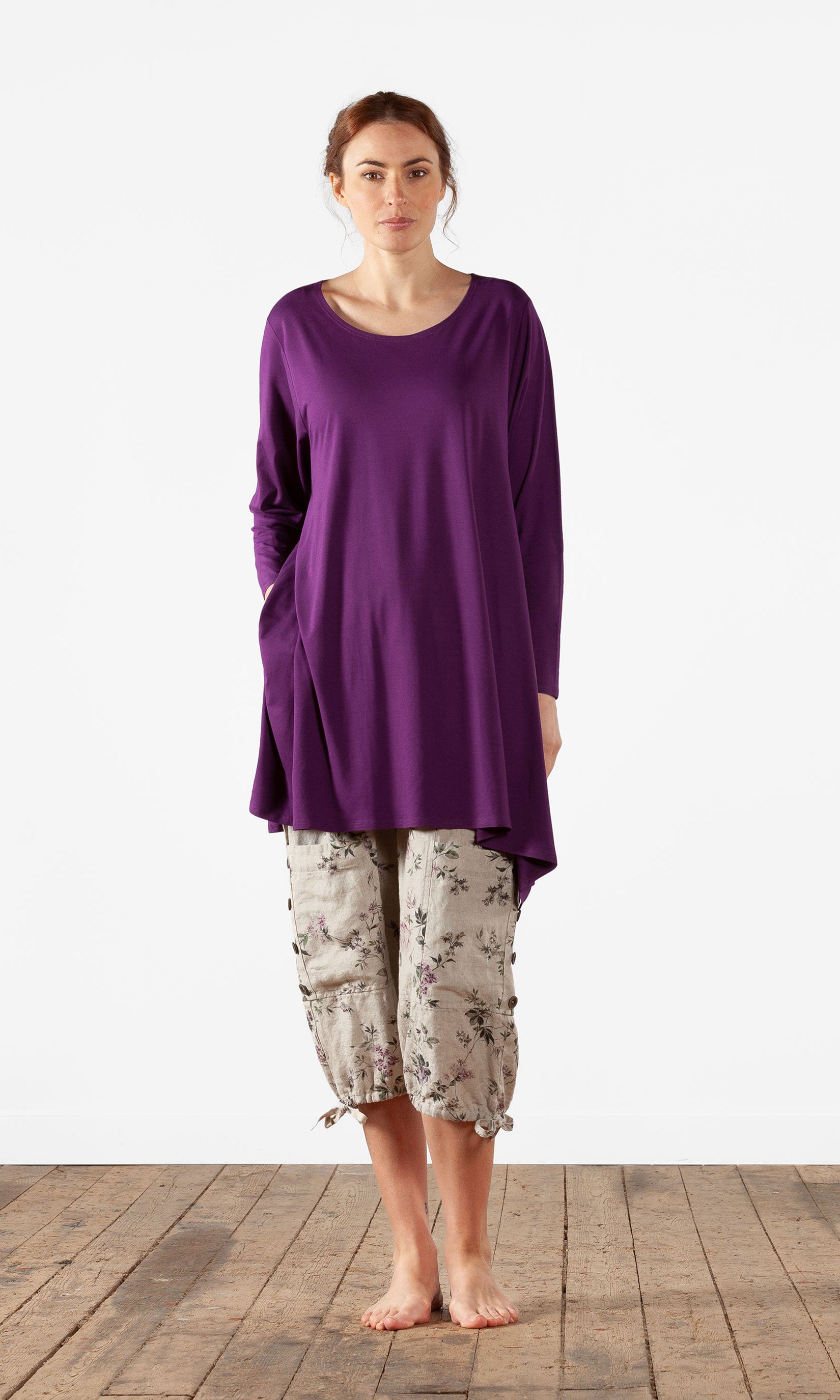 Oversize viscose tunic with long sleeves