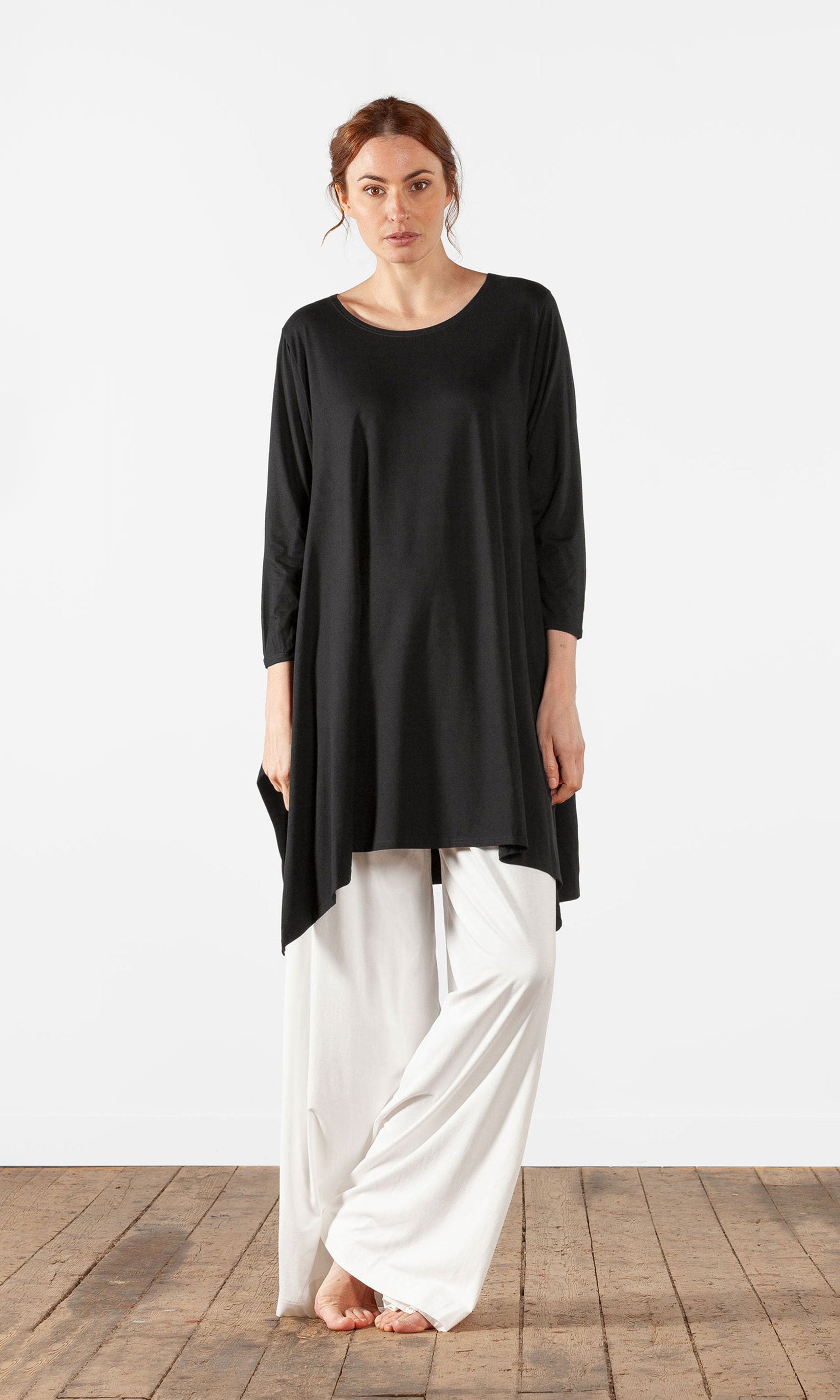 Viskose-Tunika mit 3/4-Arm, weit geschnitten