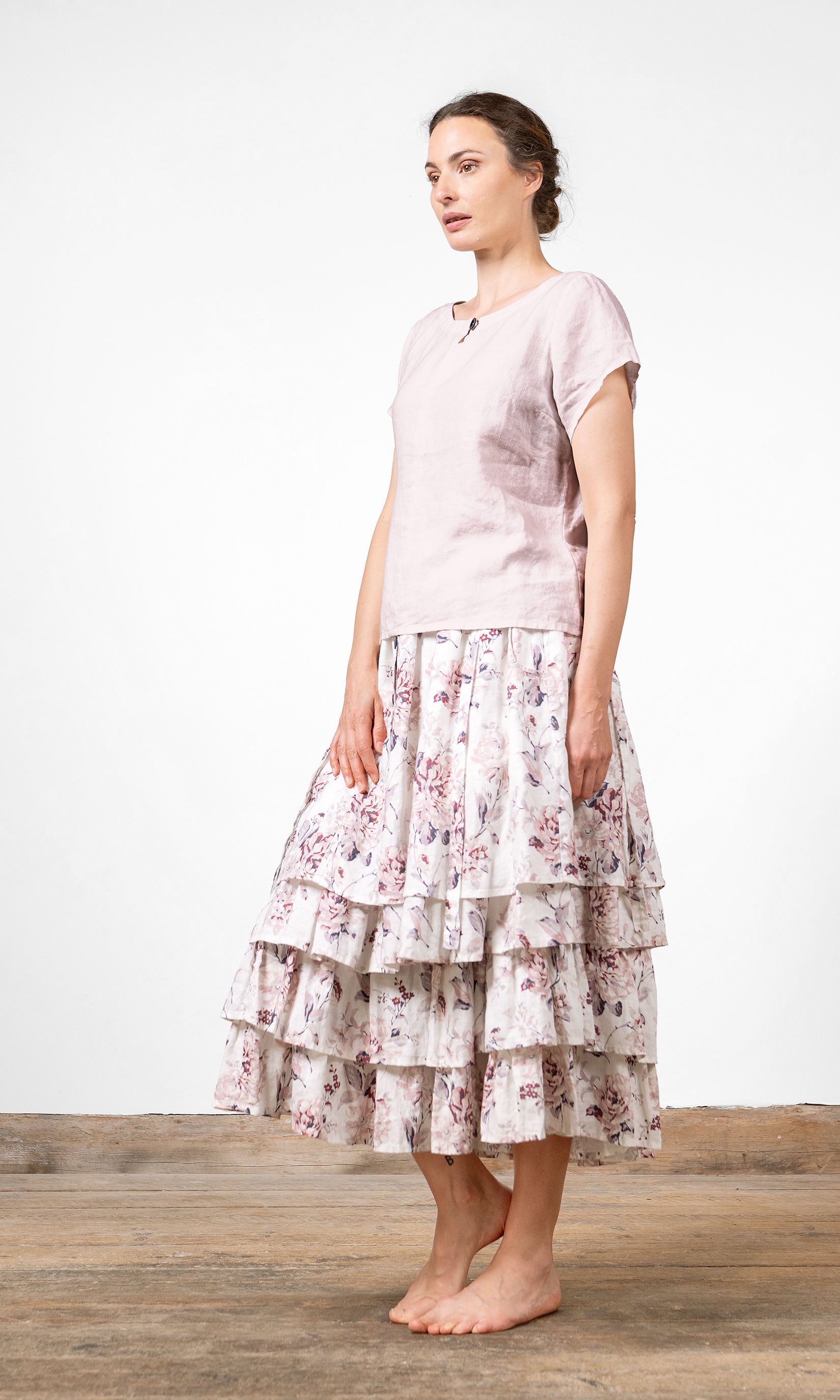 Kurzärmeliges Leinenoberteil mit lockerer Passform und rundem Halsausschnitt