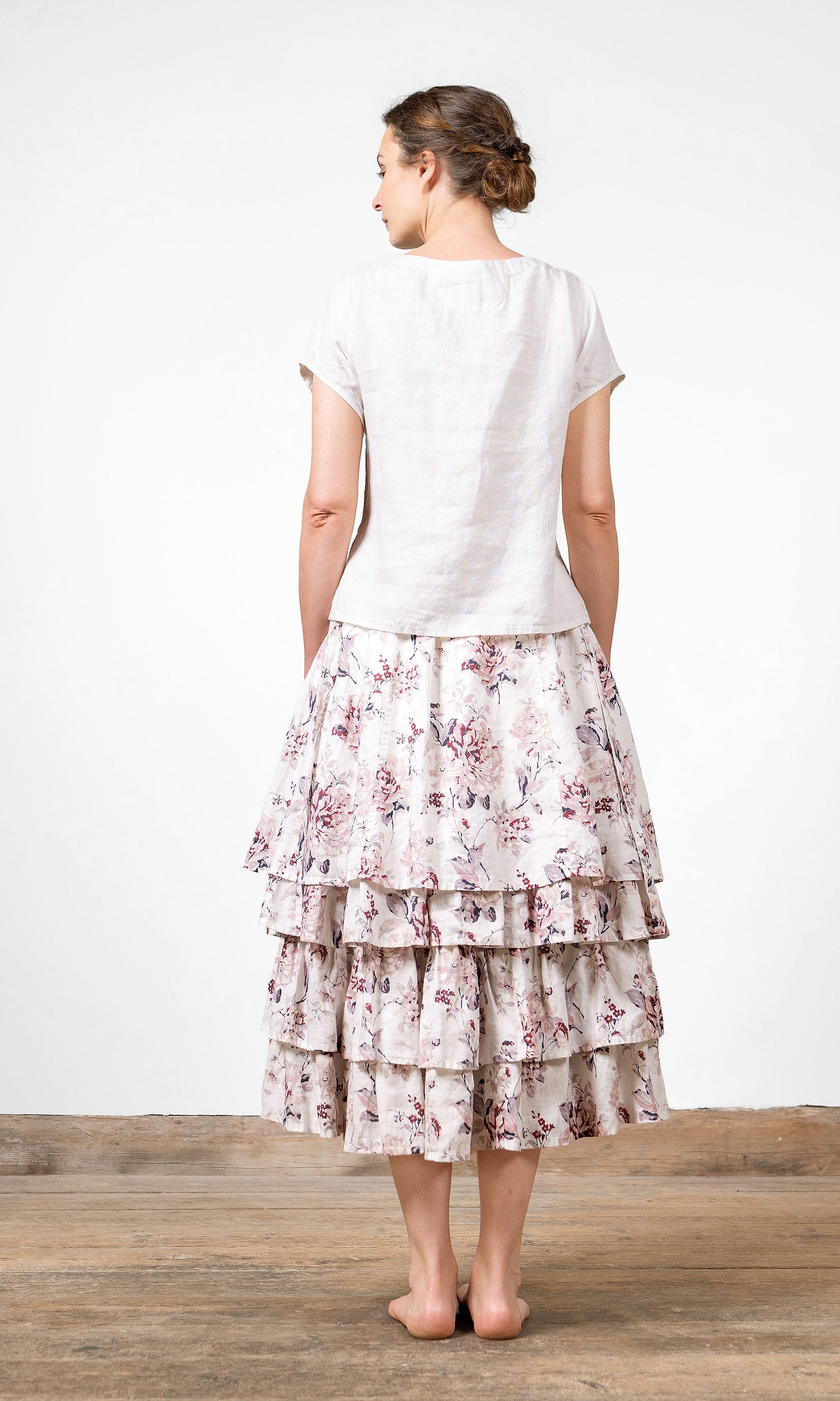 Kurzärmeliges Leinenoberteil mit lockerer Passform und rundem Halsausschnitt