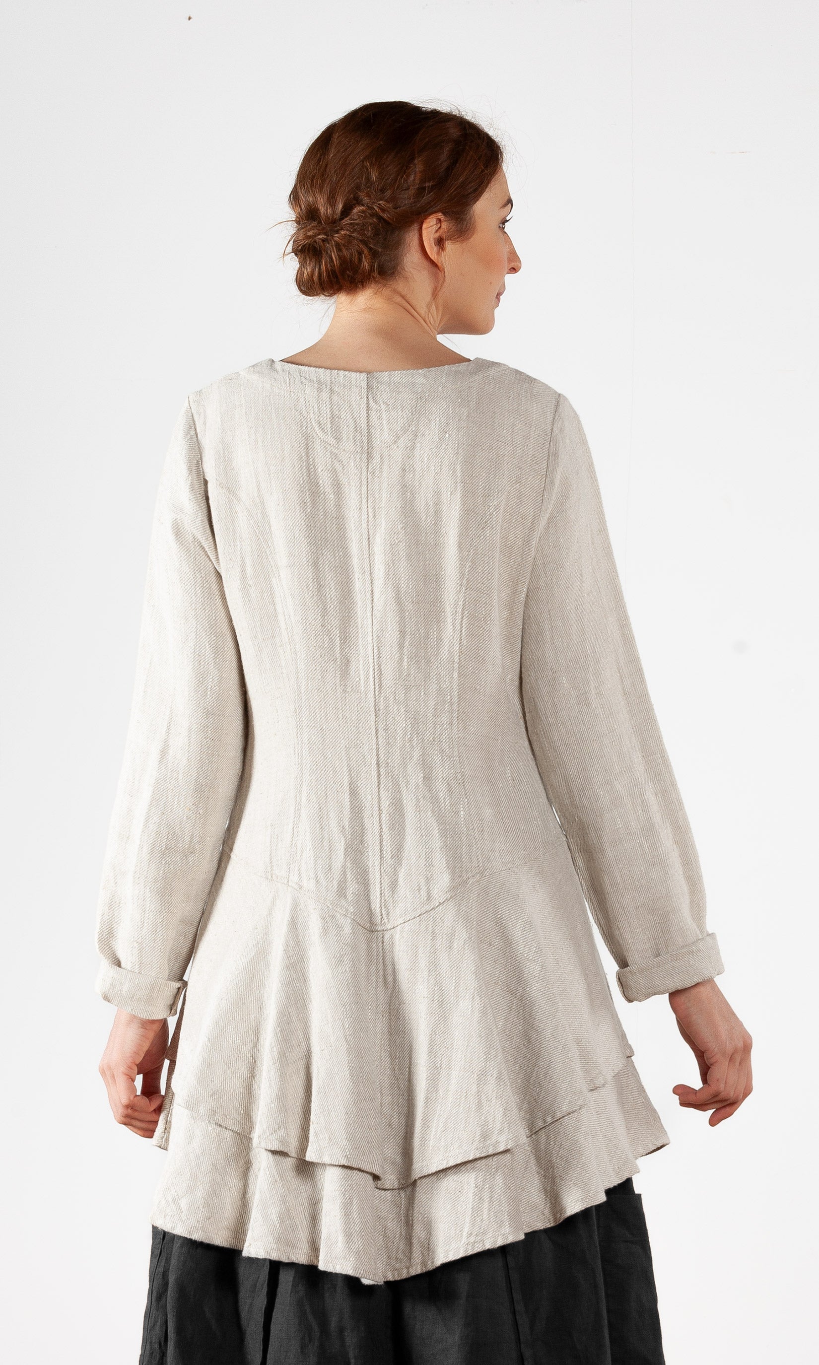 Leinenjacke mit Rüsche und V-Ausschnitt