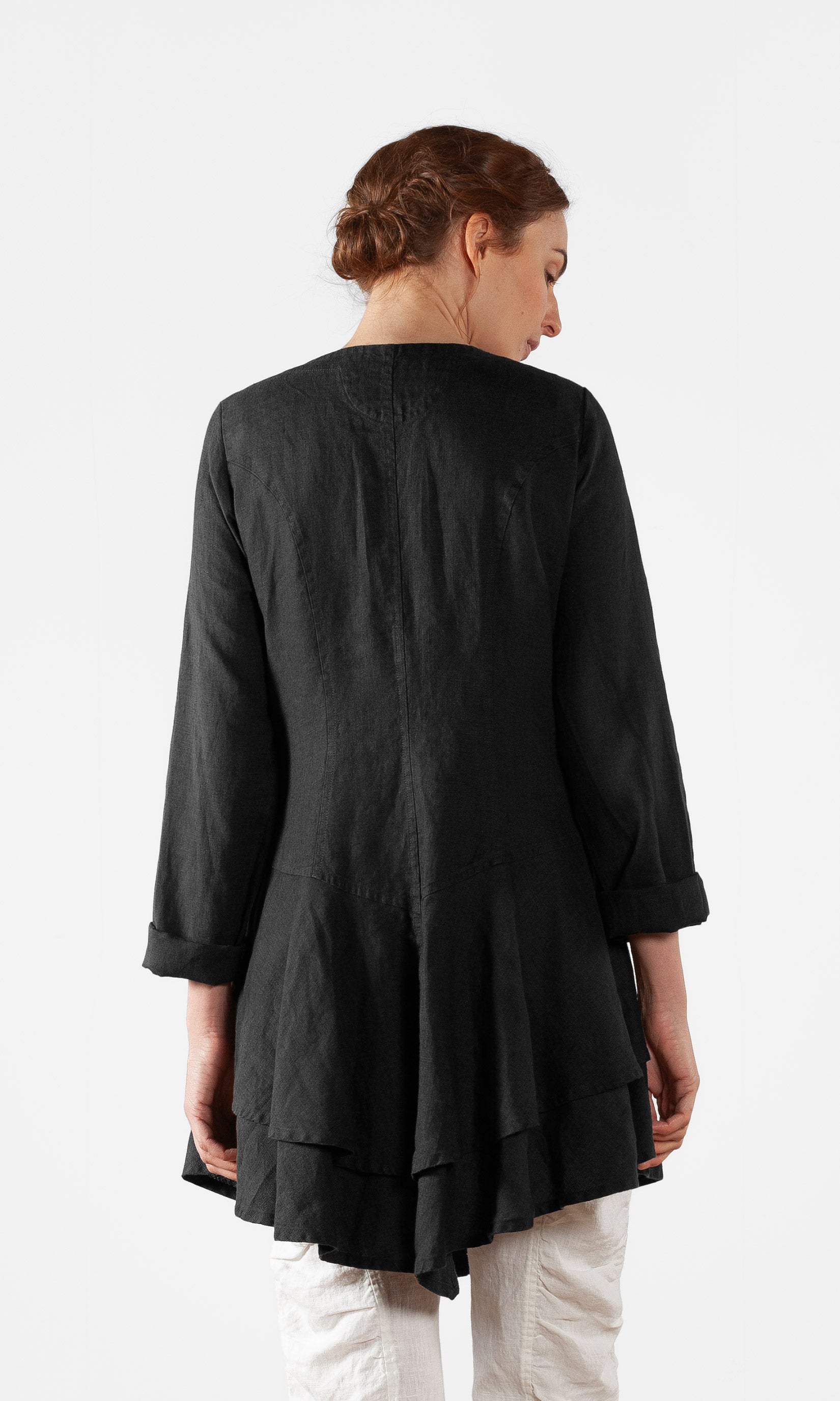 Leinenjacke mit Rüsche und V-Ausschnitt