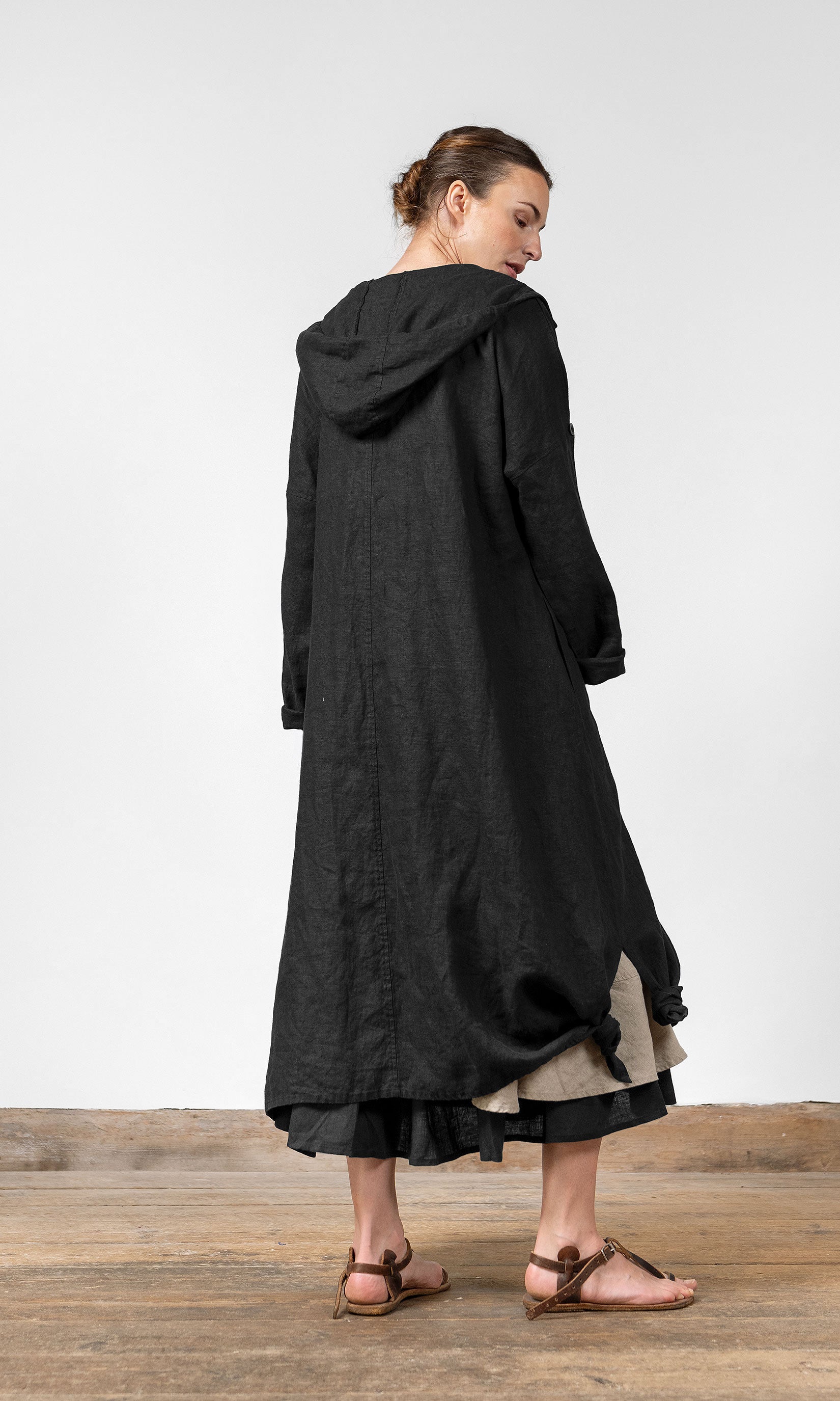 Long linen coat with hood