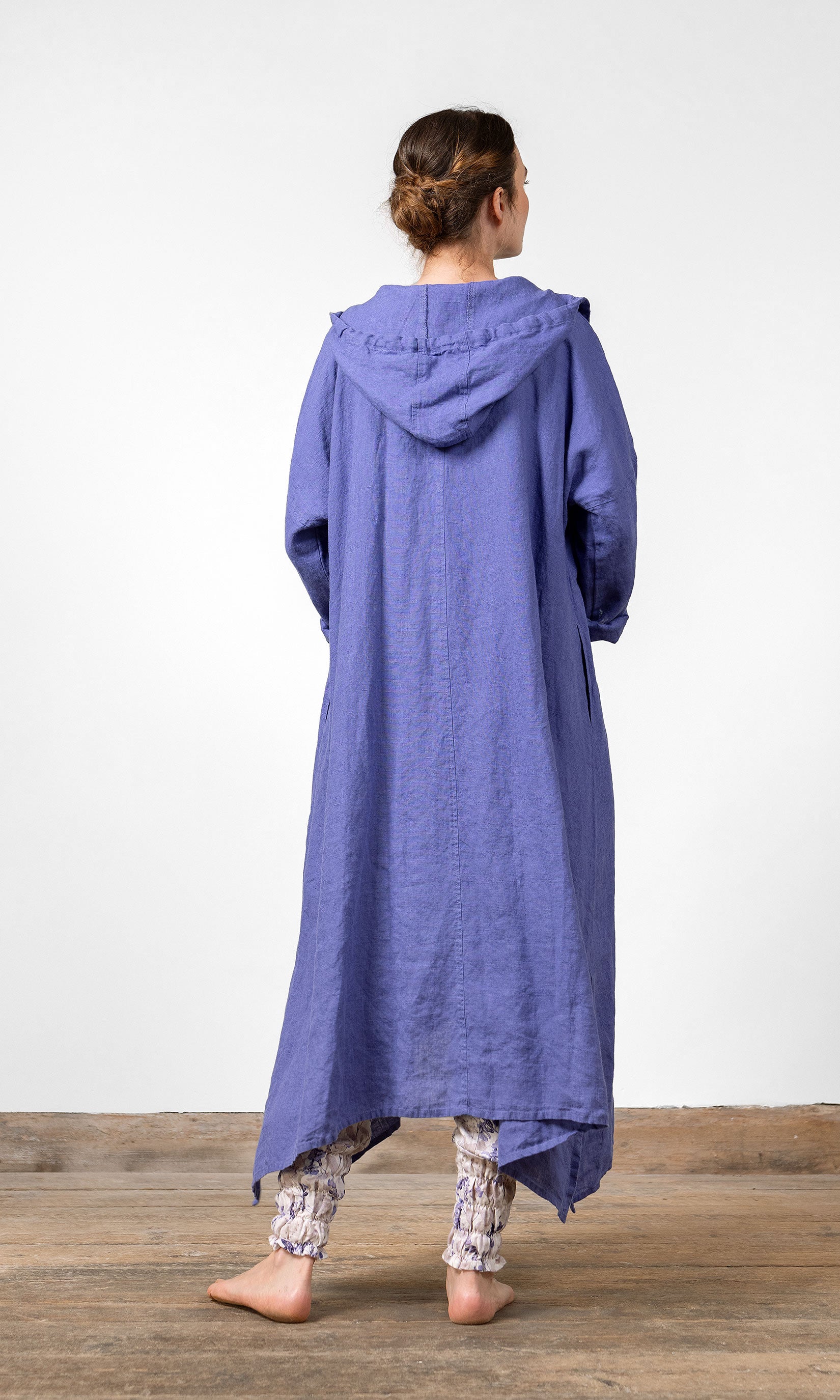 Long linen coat with hood