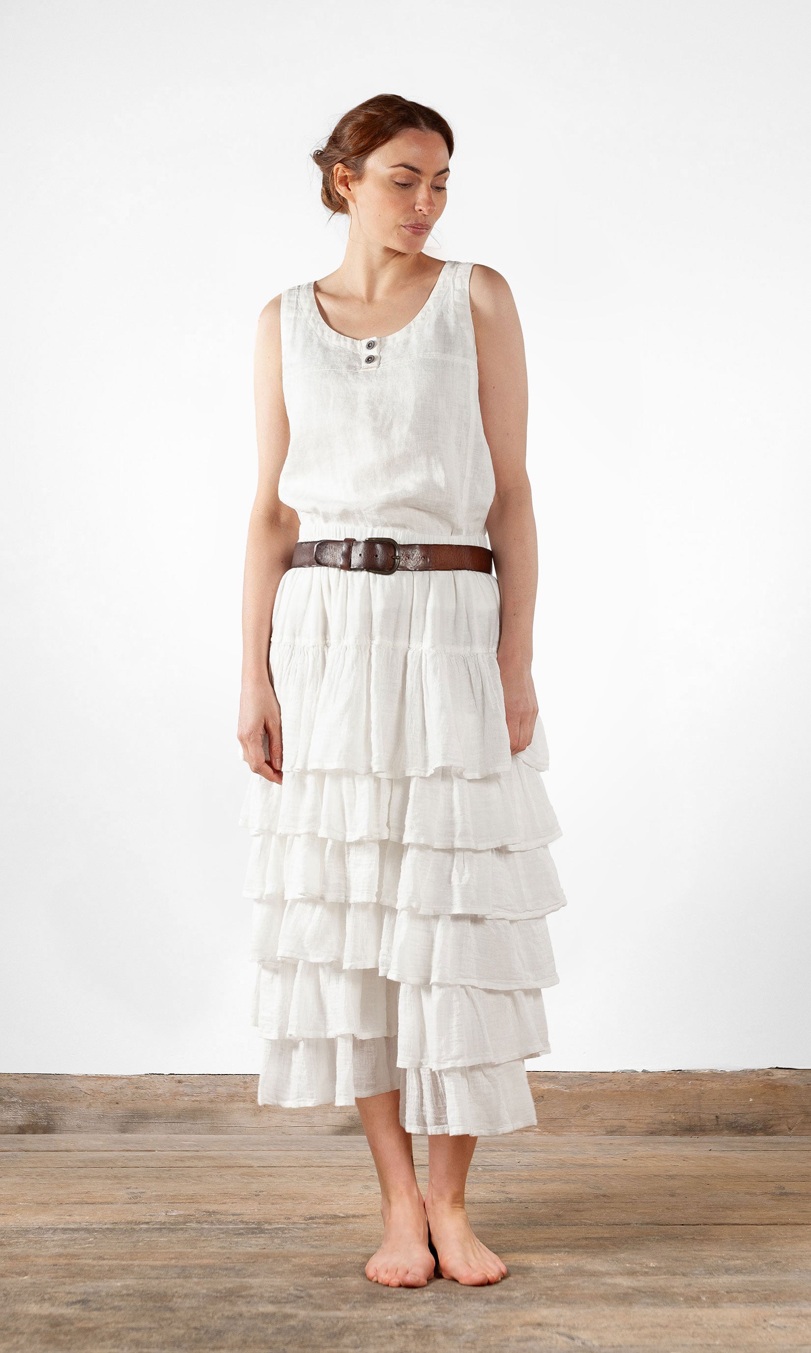 Hosenrock mit Lagen Volant aus Leinen