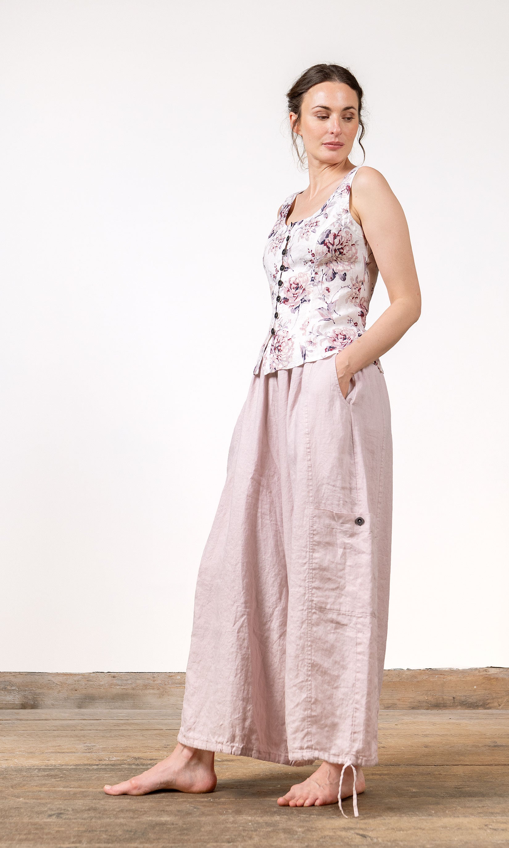 Linnebyxa med dragsko och extra vidd