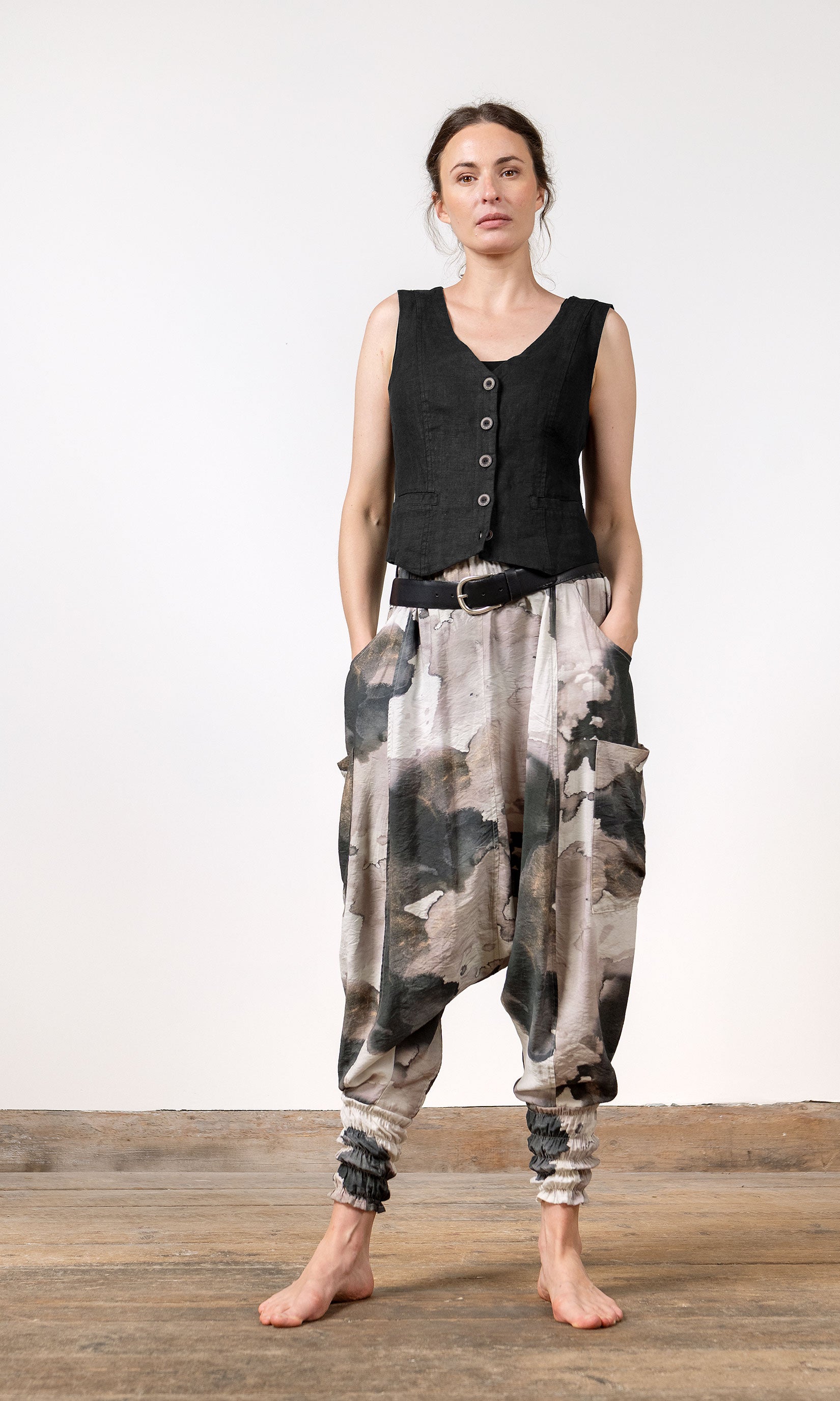 Harem trousers in patterned viscose blend