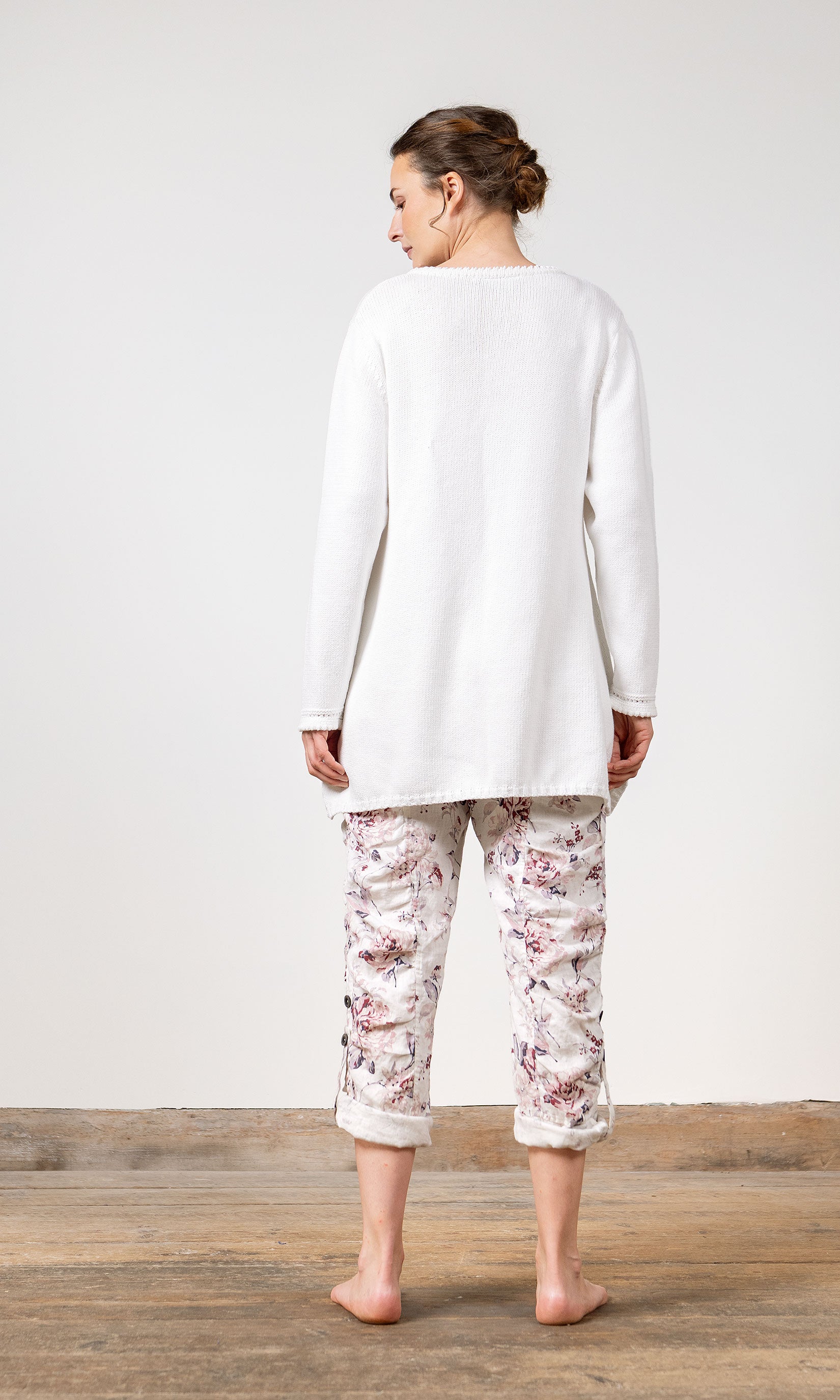 Long knitted A-line sweater in organic cotton